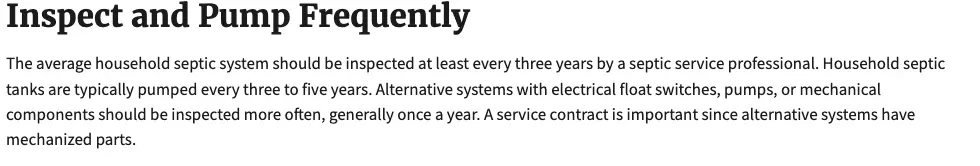 EPA guidance on how often to inspect and pump a household septic system