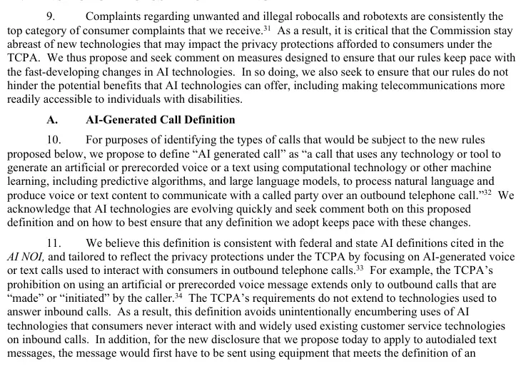 Excerpt from FCC 24-84 stating that the TCPA does not extend to technologies used to answer inbound calls