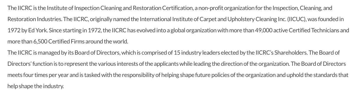 IICRC statement of more than 49,000 active certified technicians and 6,500 certified firms